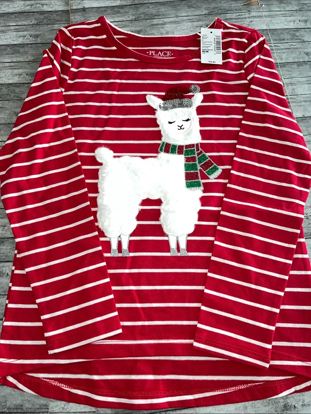 The Children's Place Red & White Striped Llama Holiday Tee